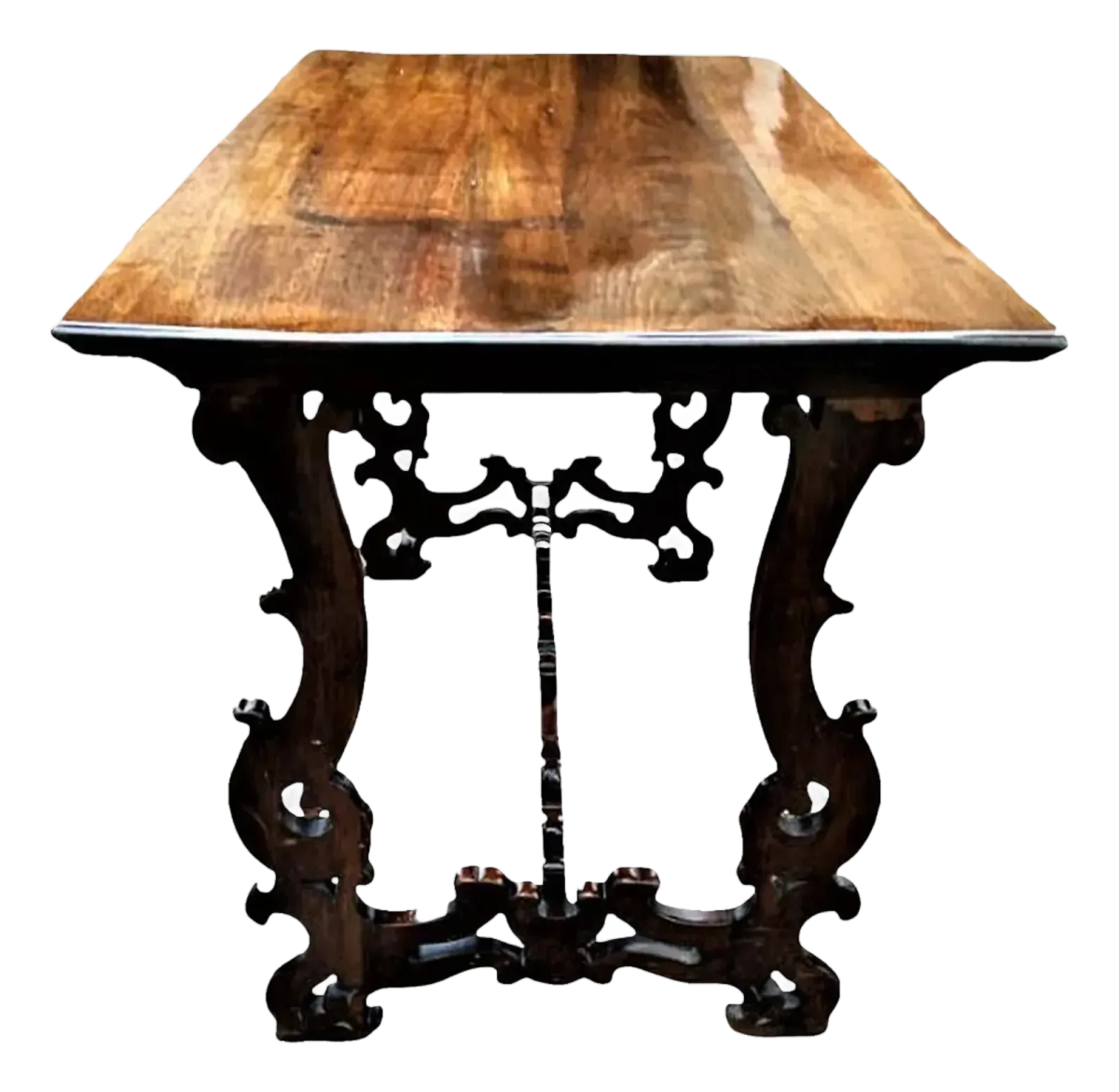 Adze Hewn Antique Lyre Leg Spanish Console Table or Writing Desk - 19th Century - Image 2