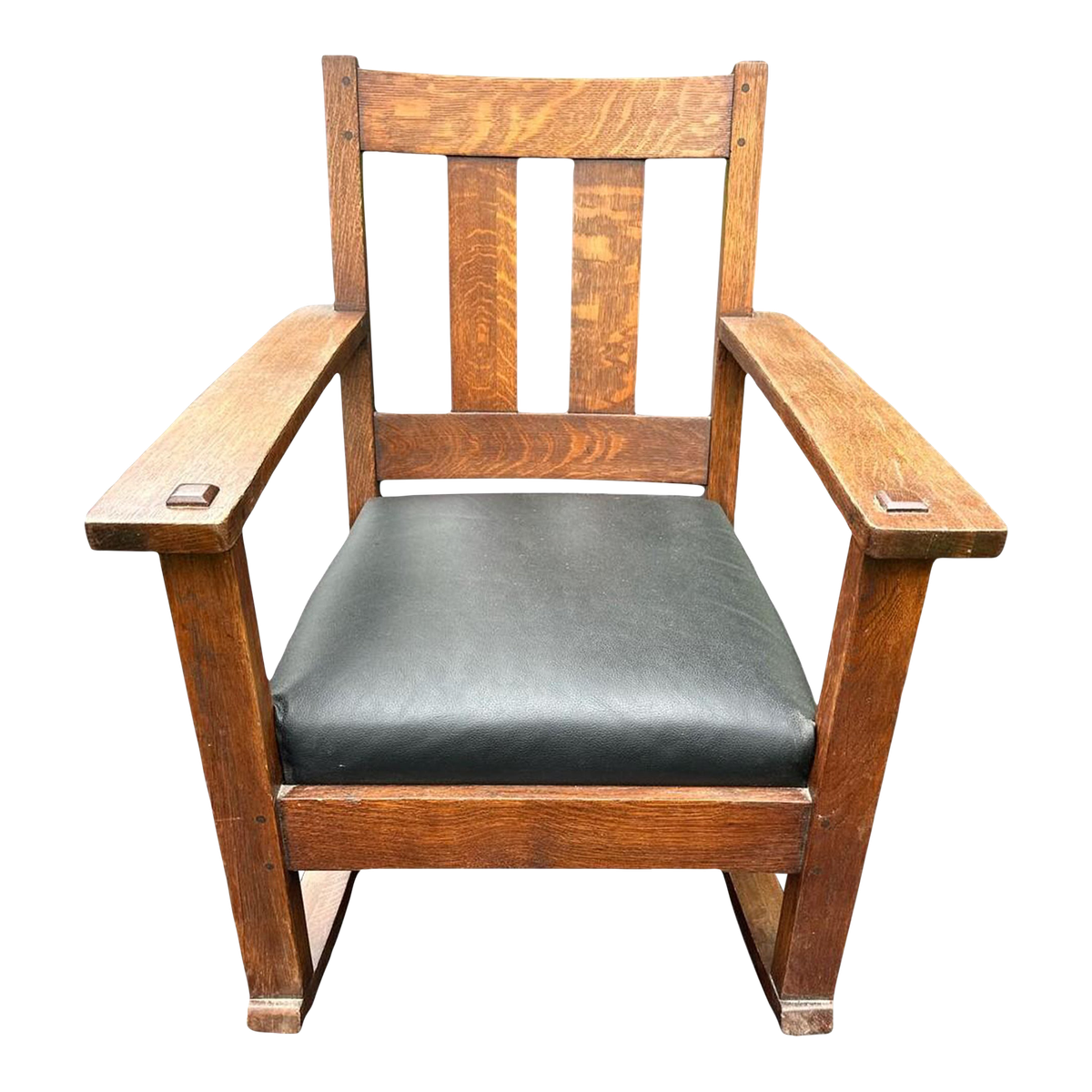 Signed Limbert Collectible Antique Arts & Crafts Quarter Sawn Oak Rocking Chair - Image 2