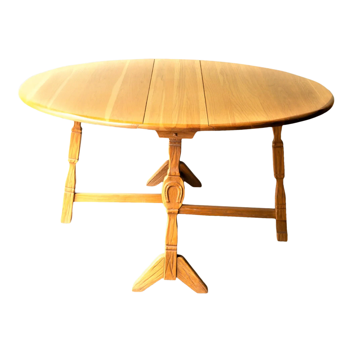 A. Brandt Ranch Oak Drop Leaf 60" Round Dining Table Convertible to Console - Vintage Mid 20th Century - Image 2
