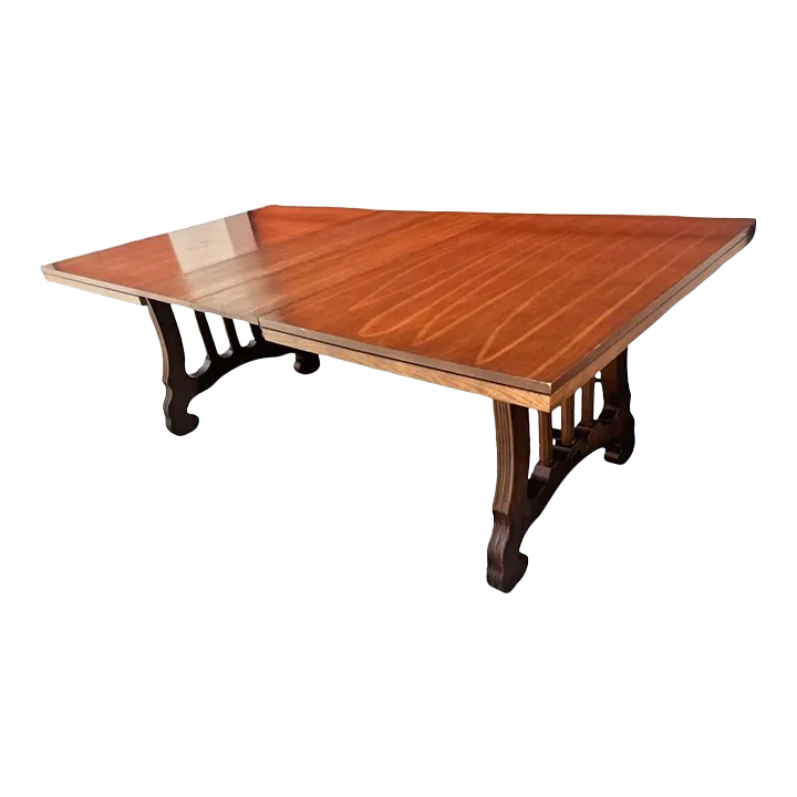 Spanish Style Lyre Leg Pecan Dining Table - Vintage Mid 20th Century - Image 2