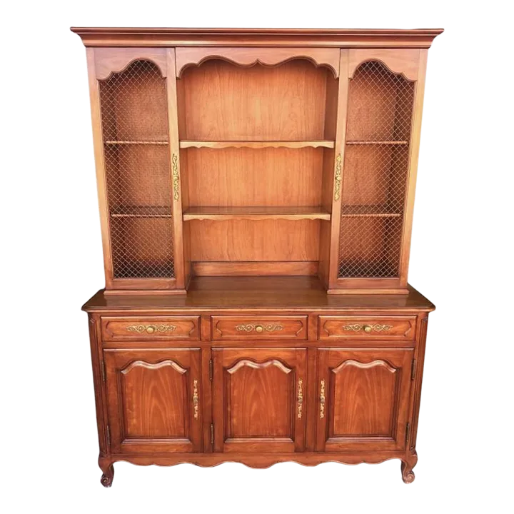 Kindel Grand Rapids Large Belvedere Solid Cherry Wood Louis XV French Provincial Style China Cabinet - Vintage 1950s - Image 2