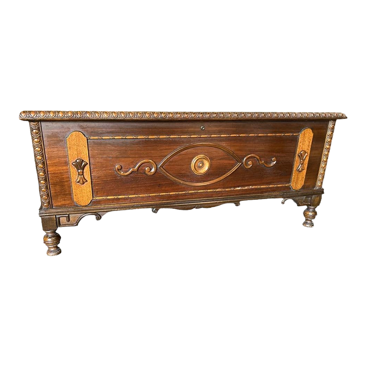 Antique 1920s Spanish Revival Walnut and Burlwood Cedar Chest - Image 2