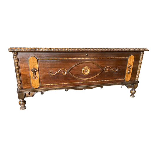 Antique 1920s Spanish Revival Walnut and Burlwood Cedar Chest - Image 2