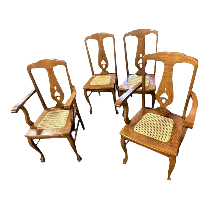 Early 20th Century Stomps Burkhardt Arts & Crafts Quarter Sawn Oak Dining Chairs - Set of 4 - Image 2