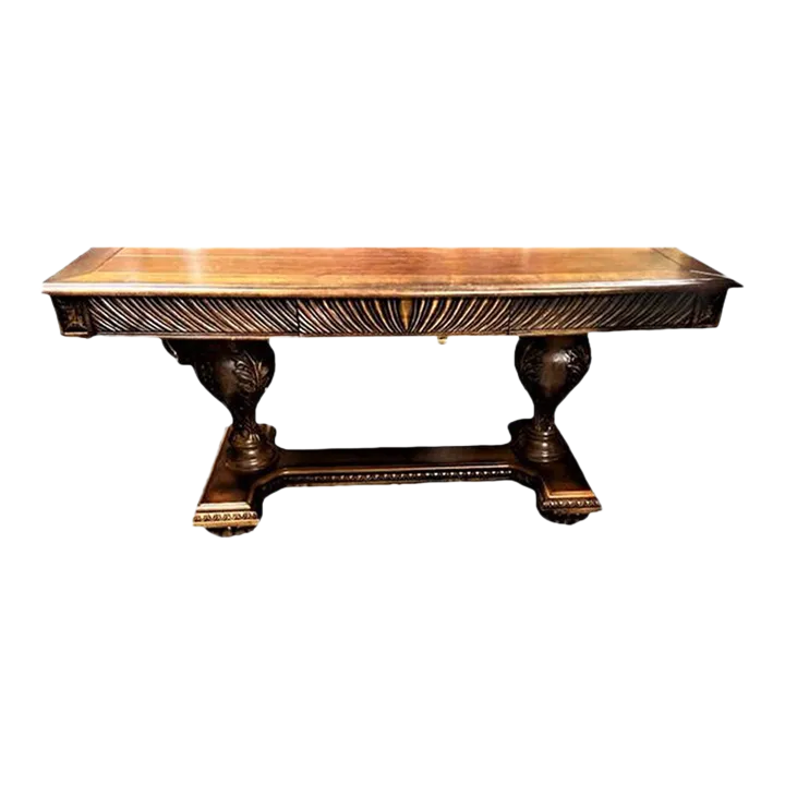 Solid Carved Walnut Mediterranean Style Library Table - Early 21st Century - Image 2