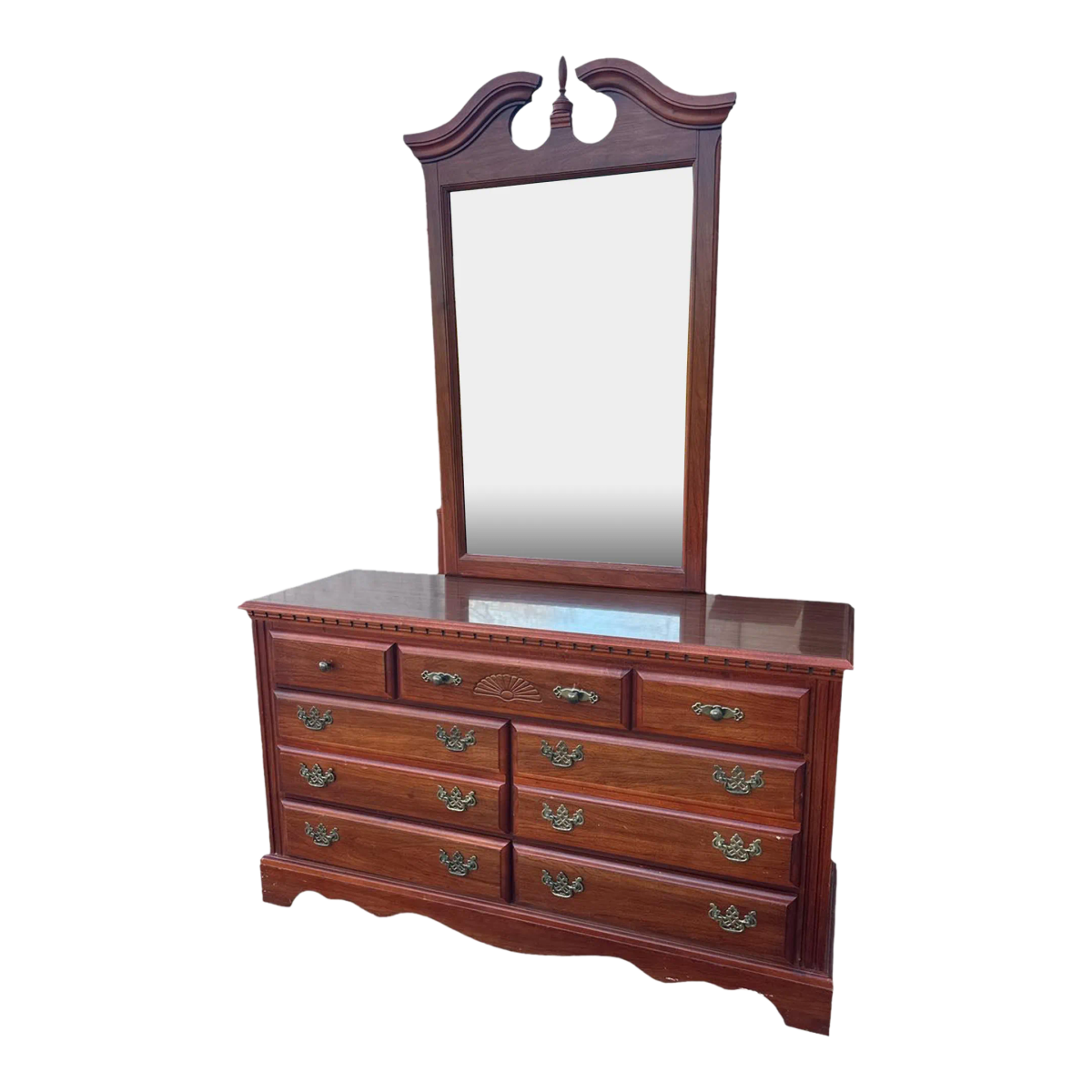 Broyhill Cherry Wood Georgian Dresser With Mirror Made in North Carolina - Image 2