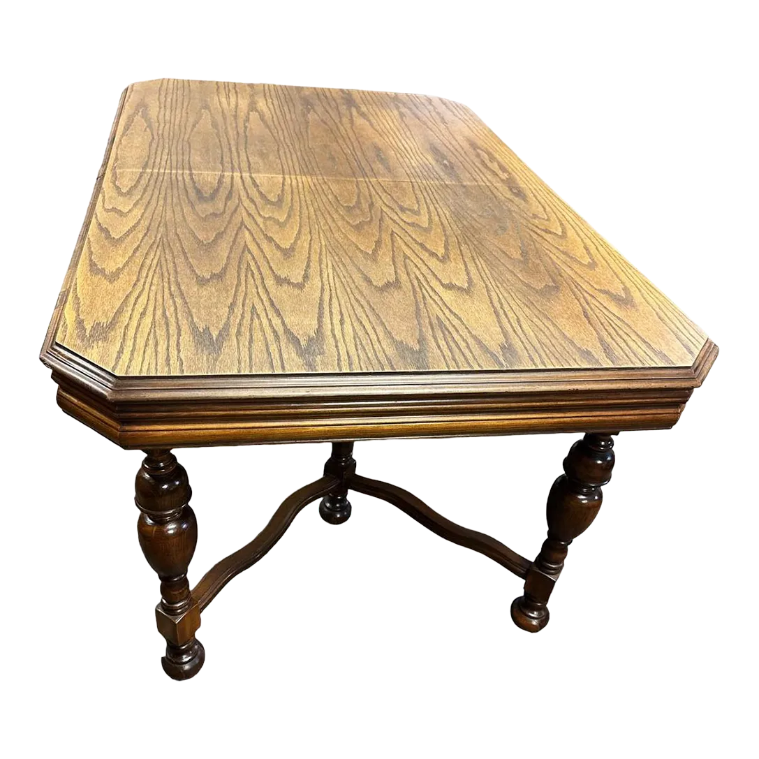 Antique 1920s Spanish Revival Oak and Walnut Dining Table - Image 2