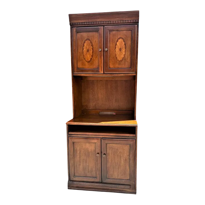 Cherry Wood and Satinwood Inlay Secretary Desk With Pullout Desktop - Early 21st Century - Image 2
