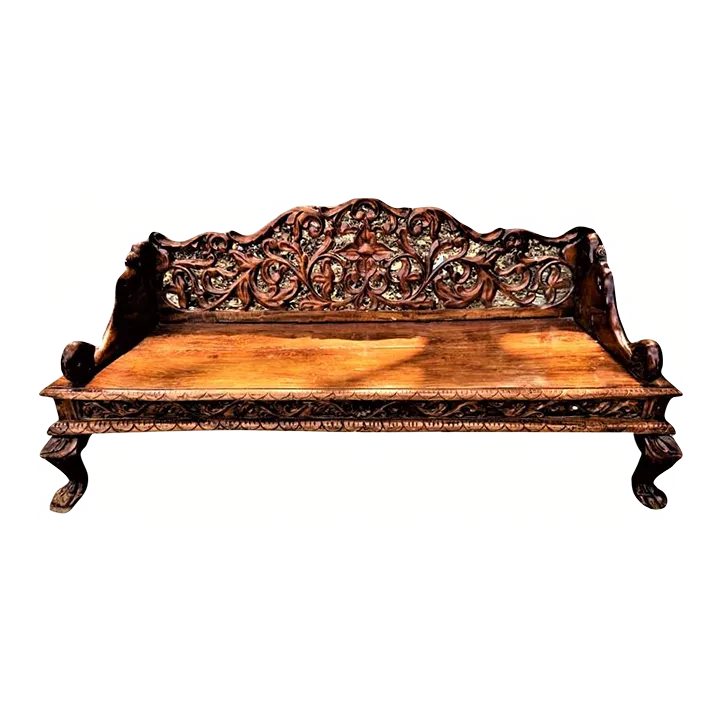 Ornately Carved Teak Bench From South Asia - Mid 20th Century - Image 2