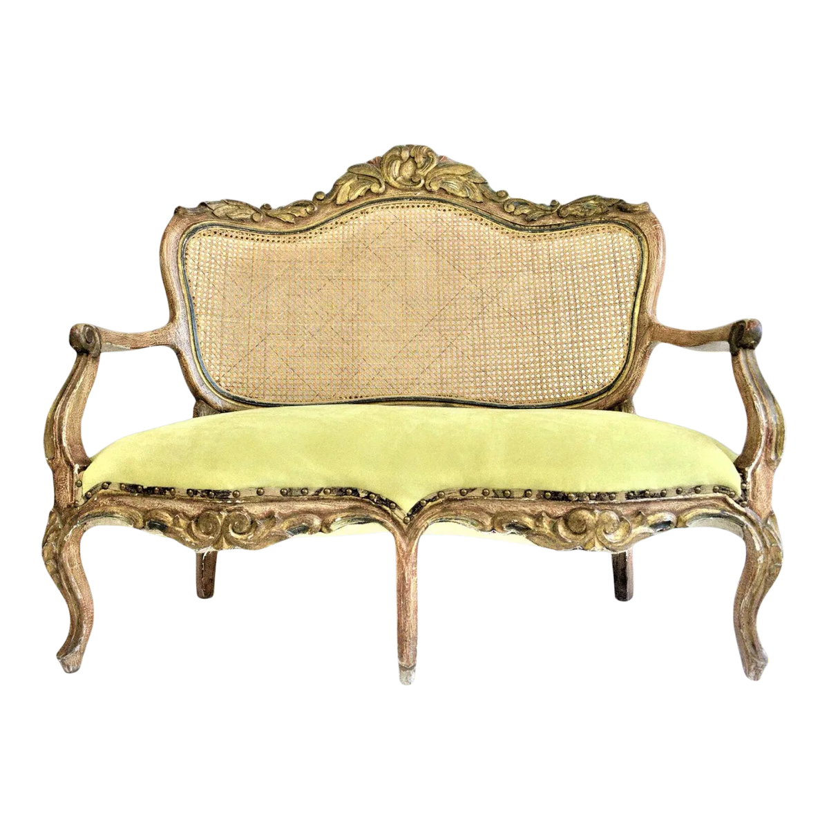 Late 18th Century Spanish Colonial Antique Gilt and Painted Gesso Frame Settee - Image 2