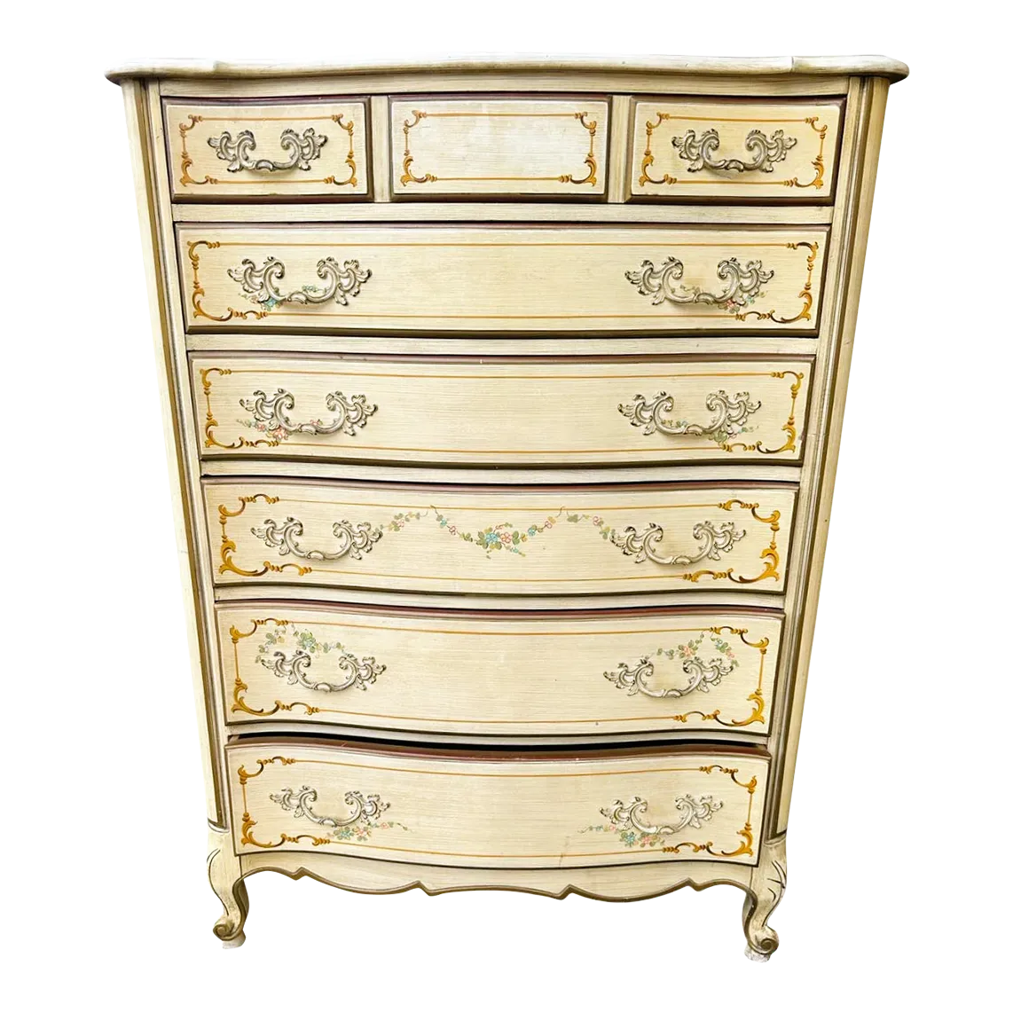 National of Mount Airy Louis XV Painted Cherry Wood Tall Chest of Drawers - Vintage Mid 20th Century - Image 2
