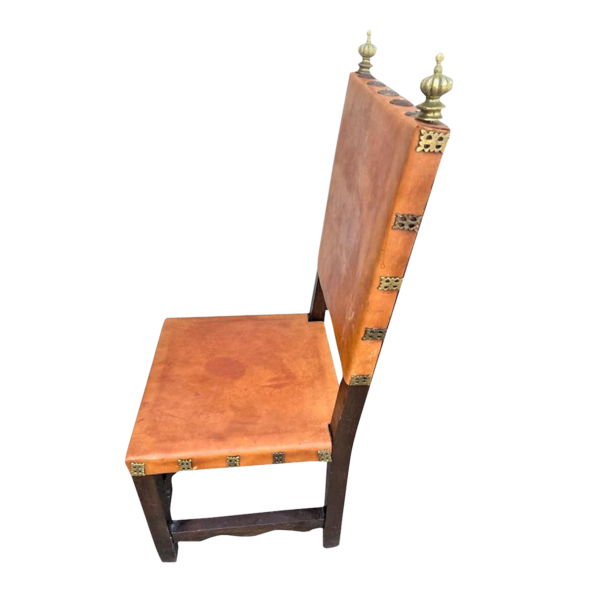 Artes De México Internacionales Accent Chair in Cognac Saddle Leather With Brass Finials - Vintage 1960s - Image 2