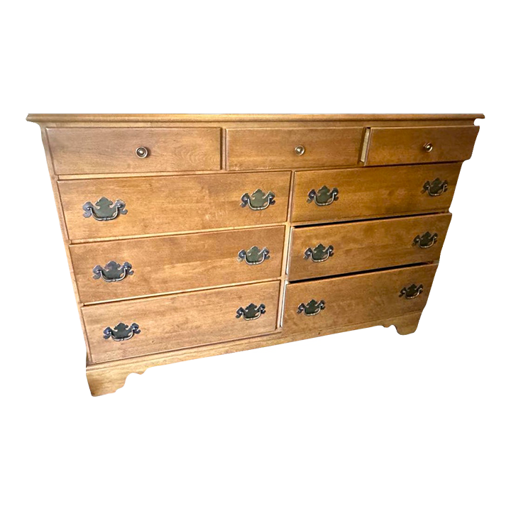 Ethan Allen Nutmeg Solid Maple 52" Wide Chest of 9 Drawers - Vintage 1960s - Image 2