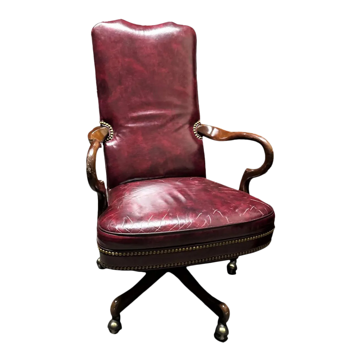 Hancock & Moore Vintage Burgundy Leather Executive Swivel Chair - Late 20th Century - Image 2