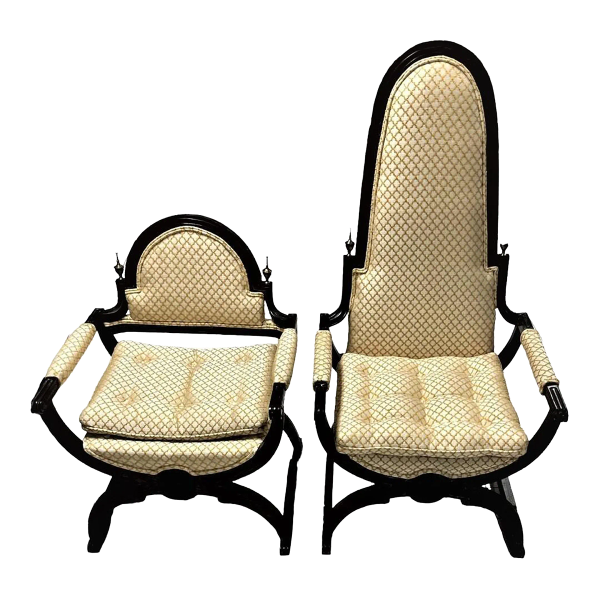 Mid 20th Century Hollywood Regency Tall and Short Savonarola Chairs Made in North Carolina - a Pair - Image 2