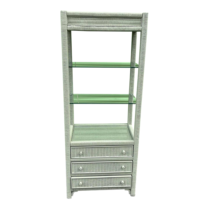 Henry Link Lexington Coastal Wicker Étagère 1980s - Newly Painted in Sage - Image 2