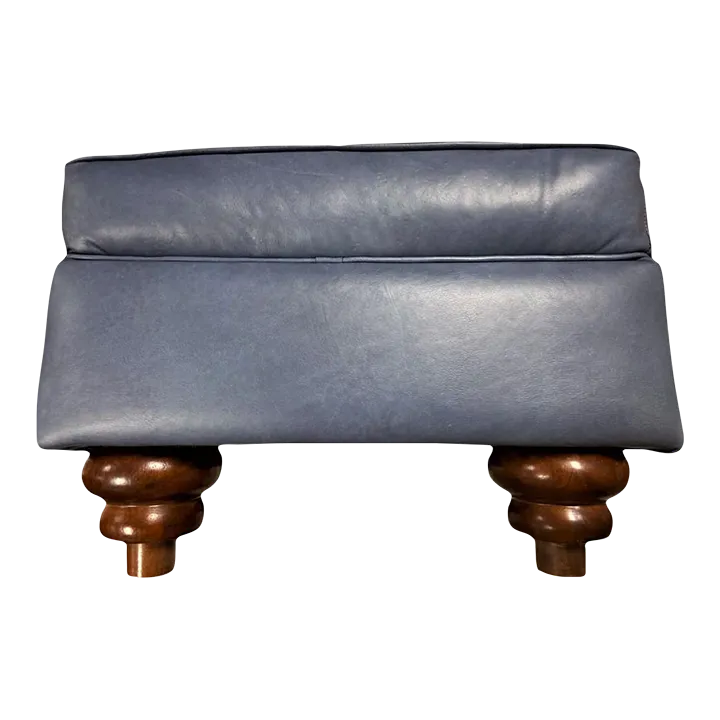 Mid 20th Century Traditional Ottoman Reupholstered in Soft Blue Italian Leather - Image 2