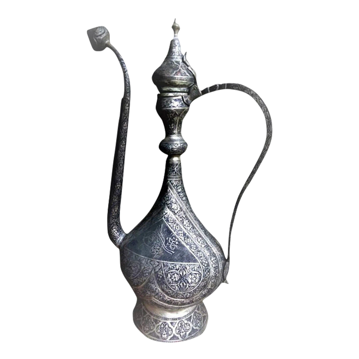 Antique Large Turkish Islamic Pewter Engraved Ewer - Early 20th Century - Image 2