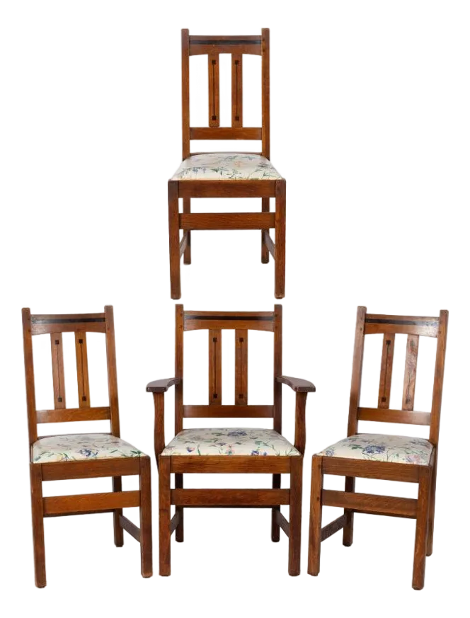 Antique Signed Charles Limbert 'Ebon-Oak' Dining Chairs - Set of 4 - Rare Find Circa 1915 - Image 2