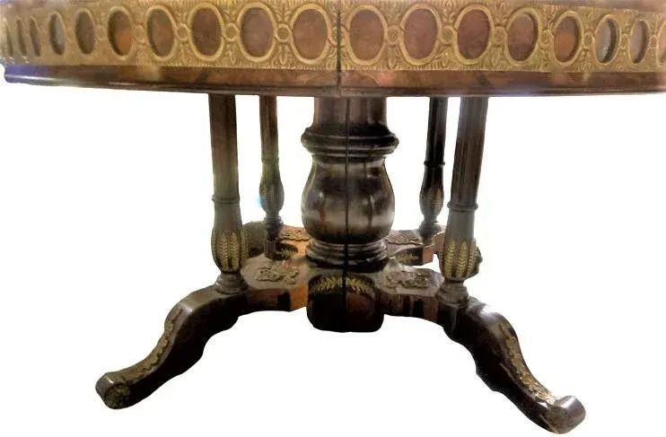 Monumental 19th Century Antique French Empire Dining Table in Burlwood, Satinwood and Mahogany - Image 12