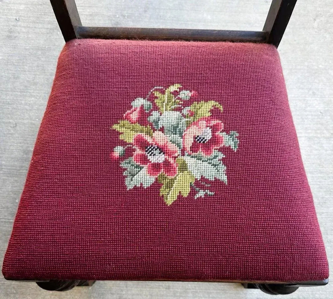 Antique 1920s Spanish Revival or Jacobean Carved Oak Dining Chairs With Needlepoint Seat Upholstery - Set of 6 - Image 12