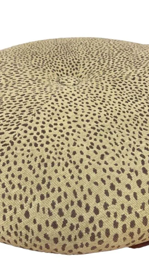 Sam Moore Safari Round Cocktail Ottoman With Carved Teakwood Frame and Cheetah Print Upholstery - Image 12