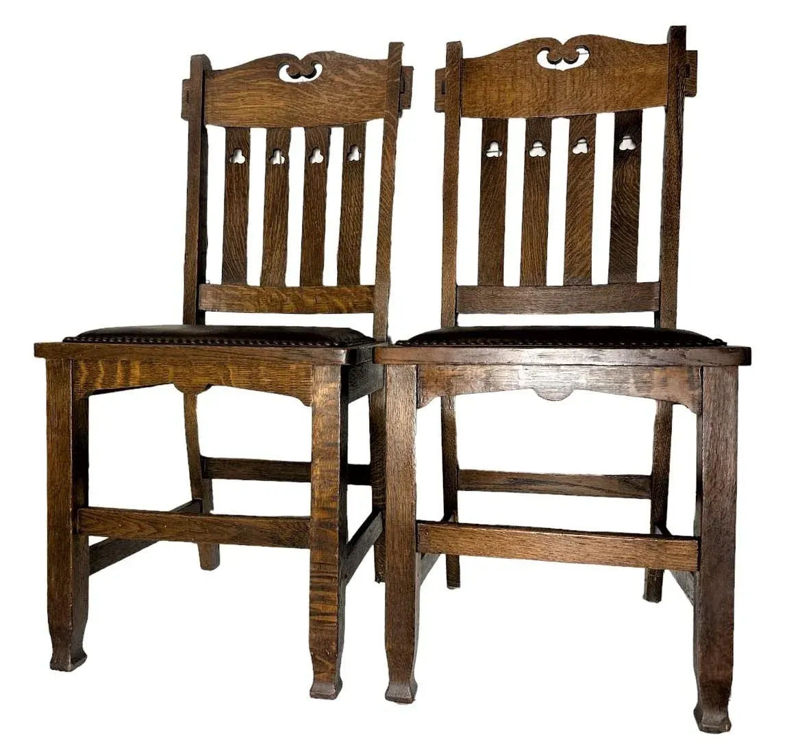 Wyburd and Liberty Attributed Antique Edwardian English Oak Chairs - a Pair - Image 12