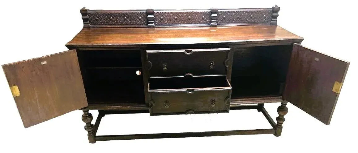 Antique 19th Century English Yorkshire Arts & Crafts Oak Sideboard or Credenza - Large 72" Wide - Image 12