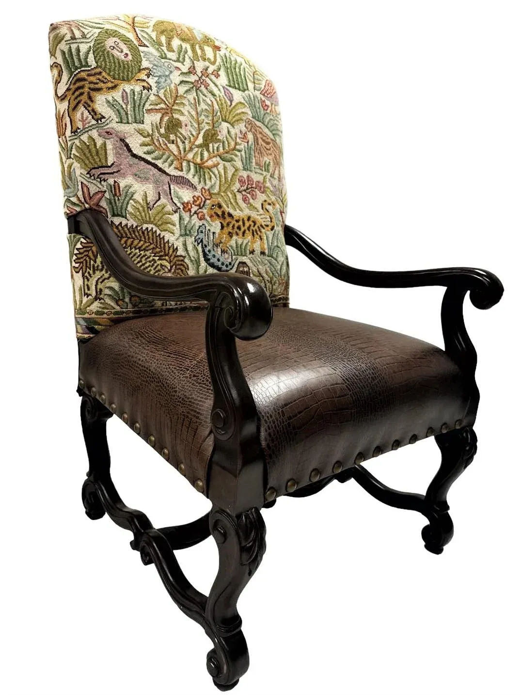 Hacienda Chair Upholstered With Jungle Animals Tapestry and Embossed Cowskin - Image 12