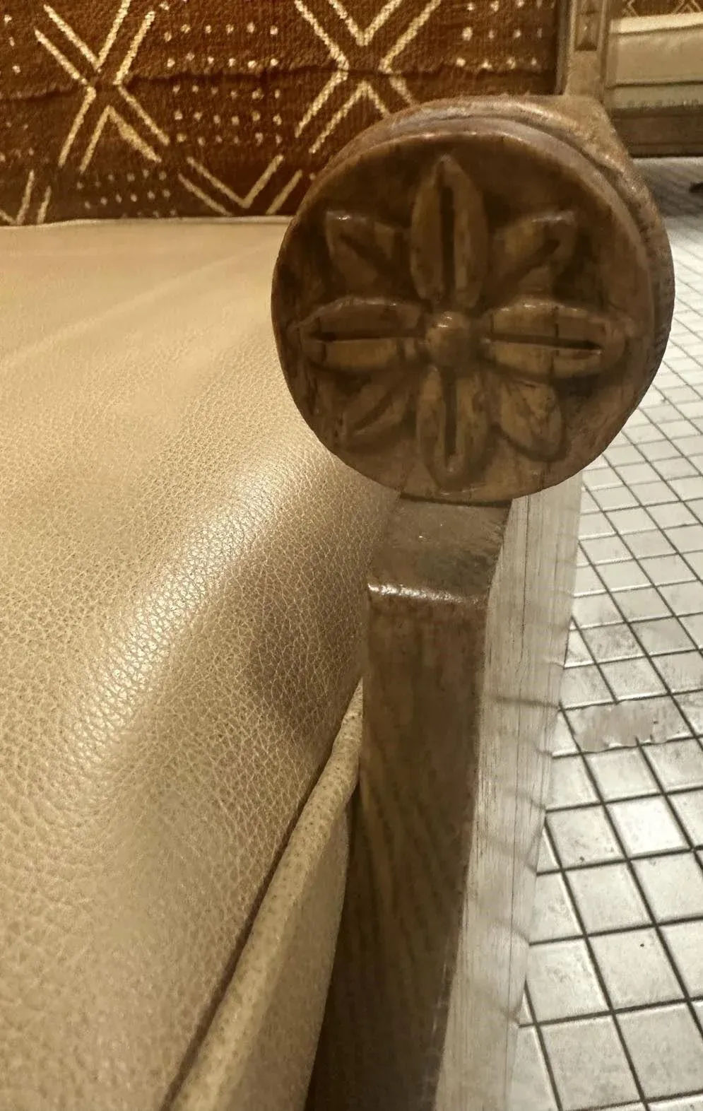 Romweber Viking Oak Sofa With Two Chairs - Upholstered With Artisanal African Textile and Leather - Vintage Mid 20th Century - Image 12