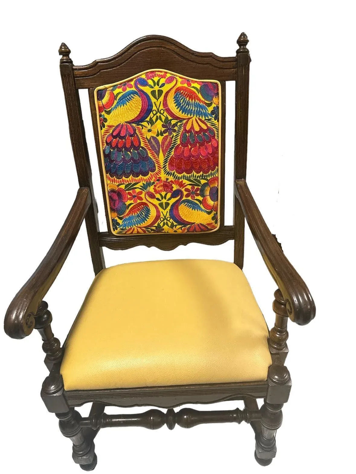 Ethan Allen Vintage Royal Charter Oak Chairs With Chiapas Embroidery, Leather, and Fabric Upholstery - Set of 6 - Image 12