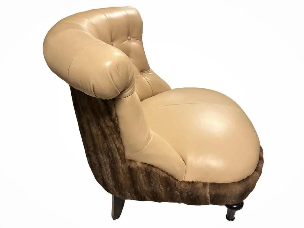 Mink Fur and Calfskin Upholstered Boudoir Chair - Image 12