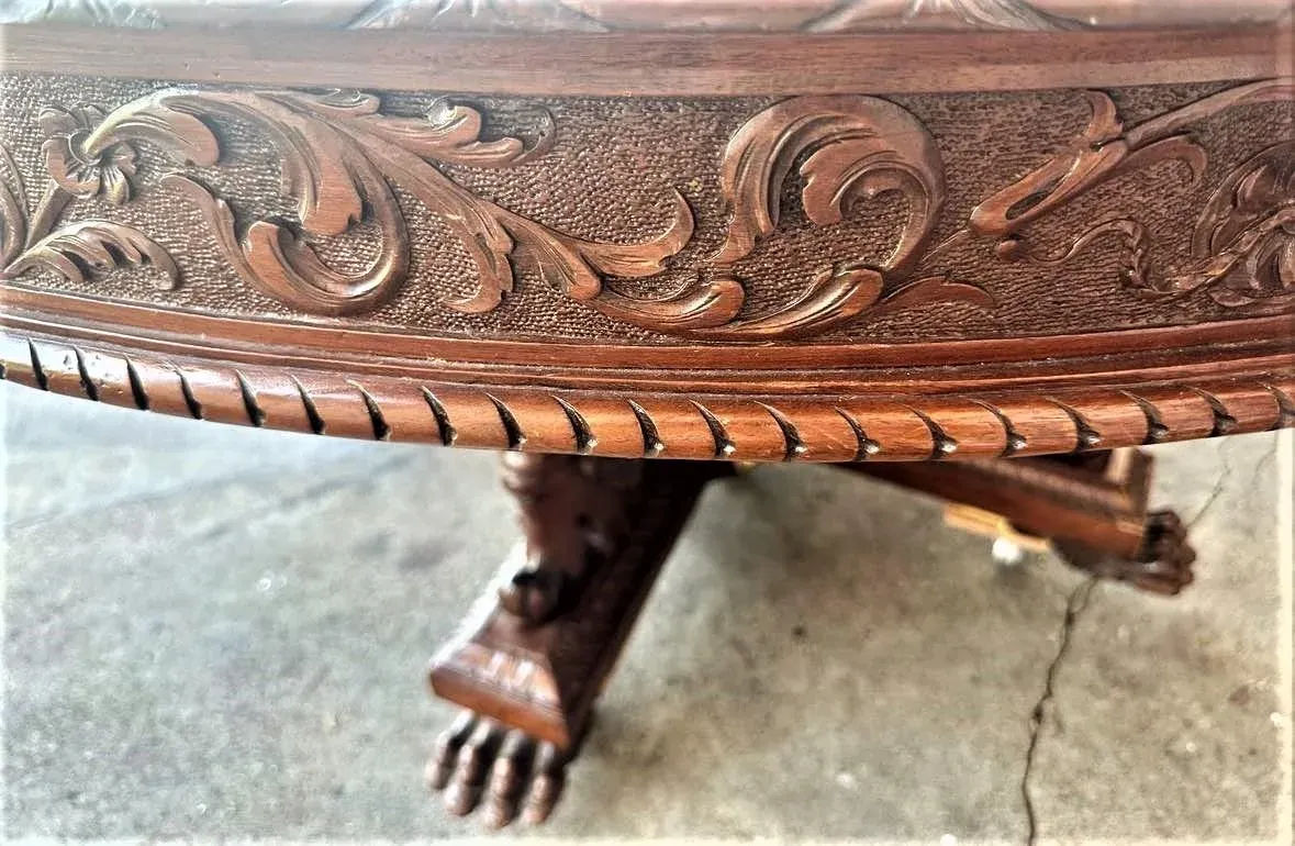 Monumental 10' X 5.5' Renaissance Revival French Walnut Banquet Table With 12 Chairs - Antique Circa Mid 19th Century - Image 12