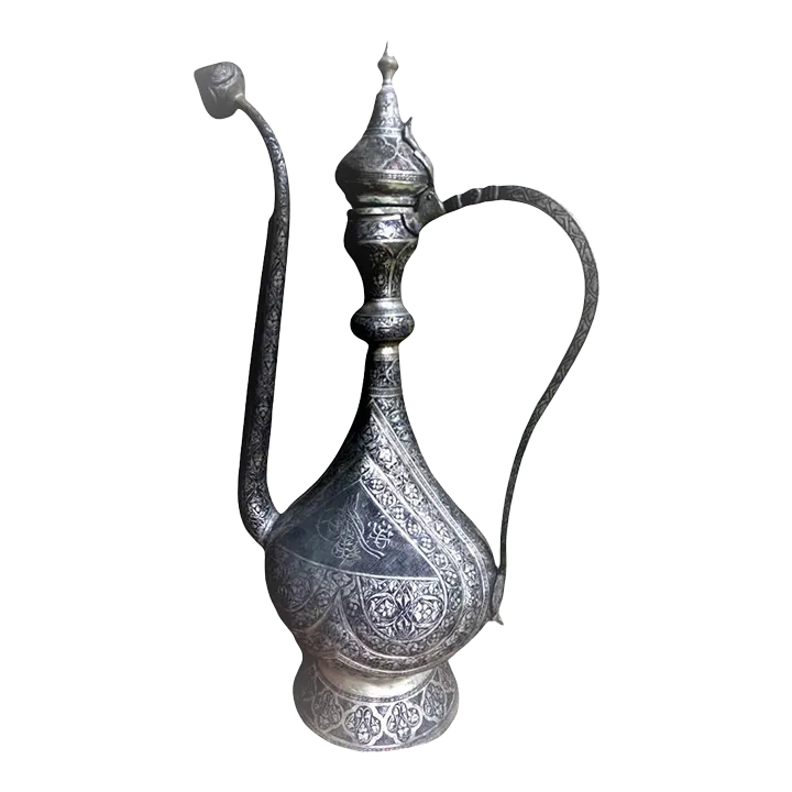 Antique Large Turkish Islamic Pewter Engraved Ewer - Early 20th Century - Image 13