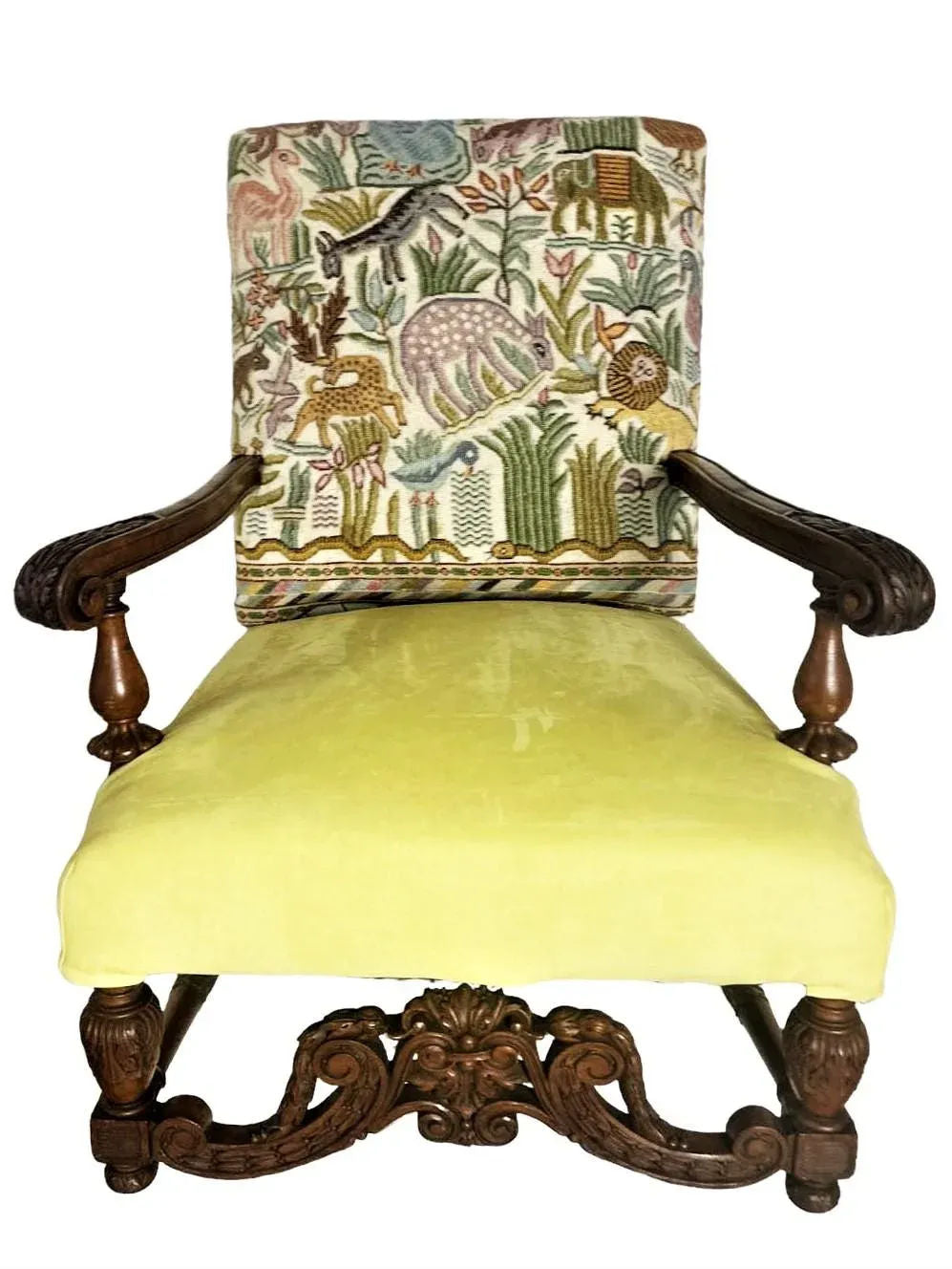Antique Hacienda Chair With New Leather and Tapestry Upholstery - Image 14