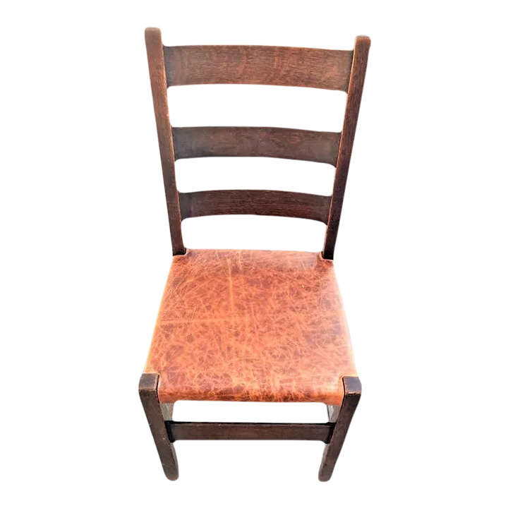 Signed Gustav Stickley Quarter Sawn Mission Oak Chair With New Leather Seat Cover - Early 20th Century - Image 14