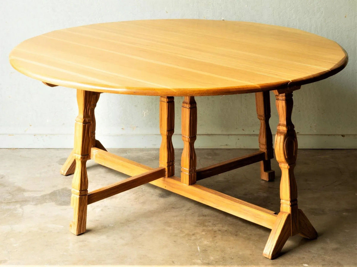 A. Brandt Ranch Oak Drop Leaf 60" Round Dining Table Convertible to Console - Vintage Mid 20th Century - Image 3