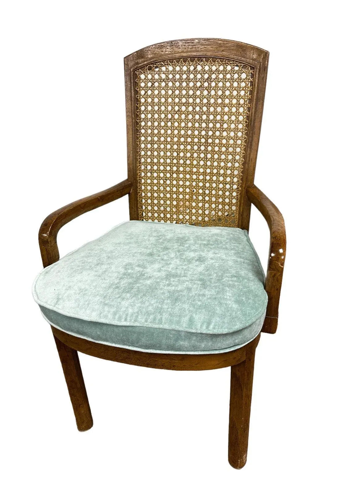 Drexel Mid 20th Century Cane and Oak Dining Chairs With New Velvet Upholstery - Set of 6 - Image 3