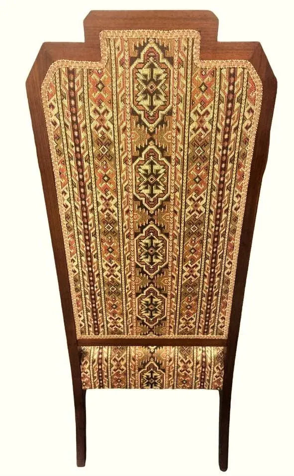 Early 20th Century Antique Prairie Style Tall 56" Throne Chair With Southwestern Tapestry Upholstery - Image 3