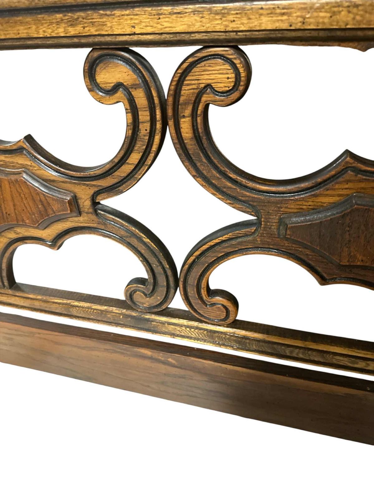 Spanish Revival Queen Size Solid Oak Headboard - Circa 1960s - Image 3