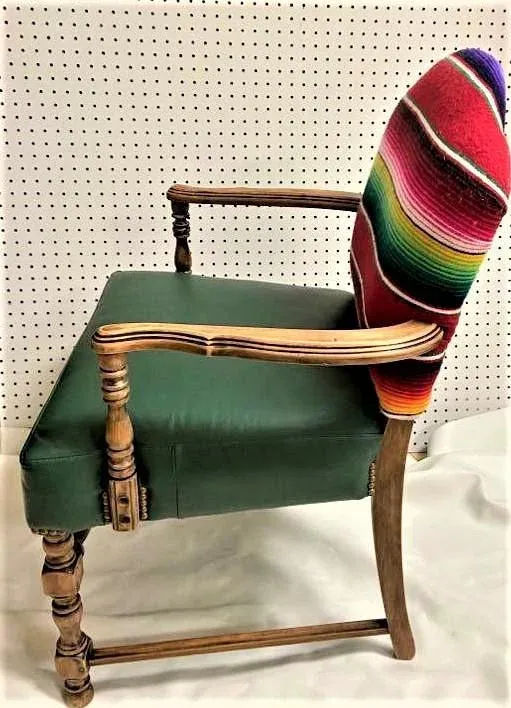 Early 20th Century Spanish Revival Arm Chair With of Colorful Sarape and Italian Leather Upholstery - Image 3