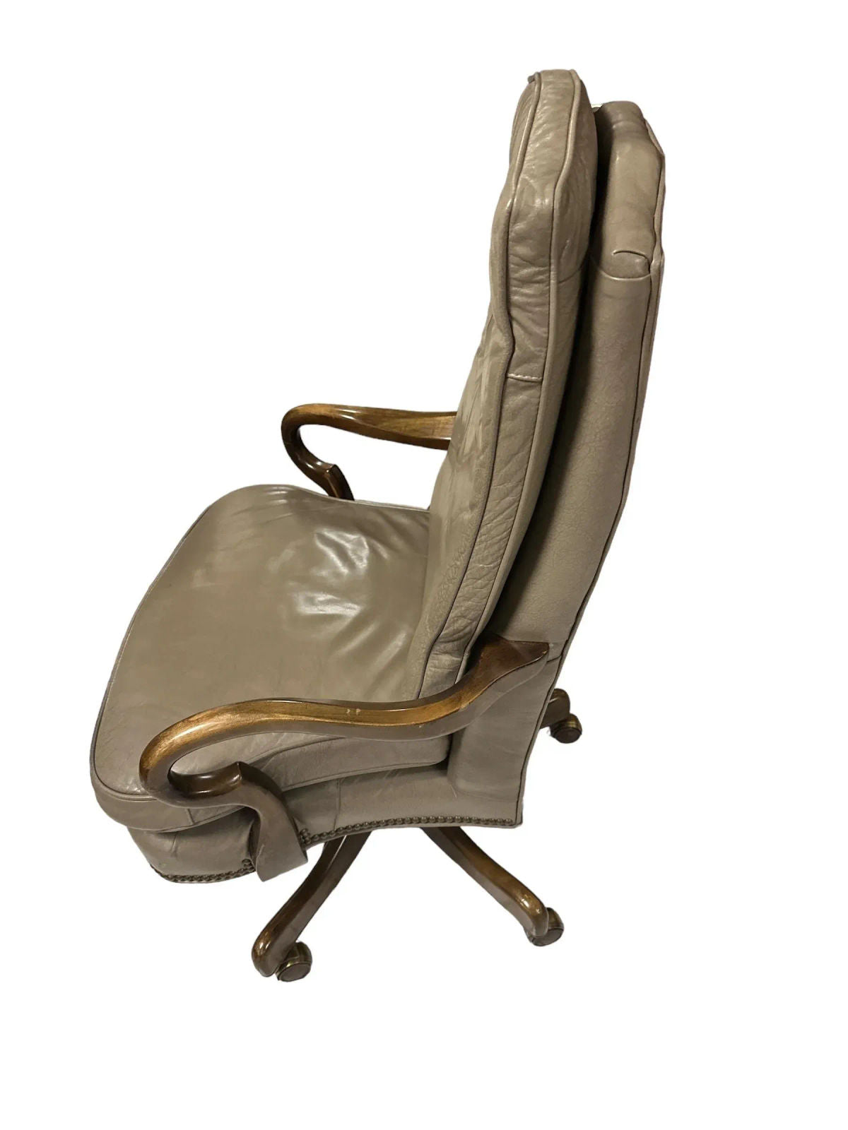 Button Tufted Leather Vintage Executive Swivel Chair With Nail Head Trim - Image 3