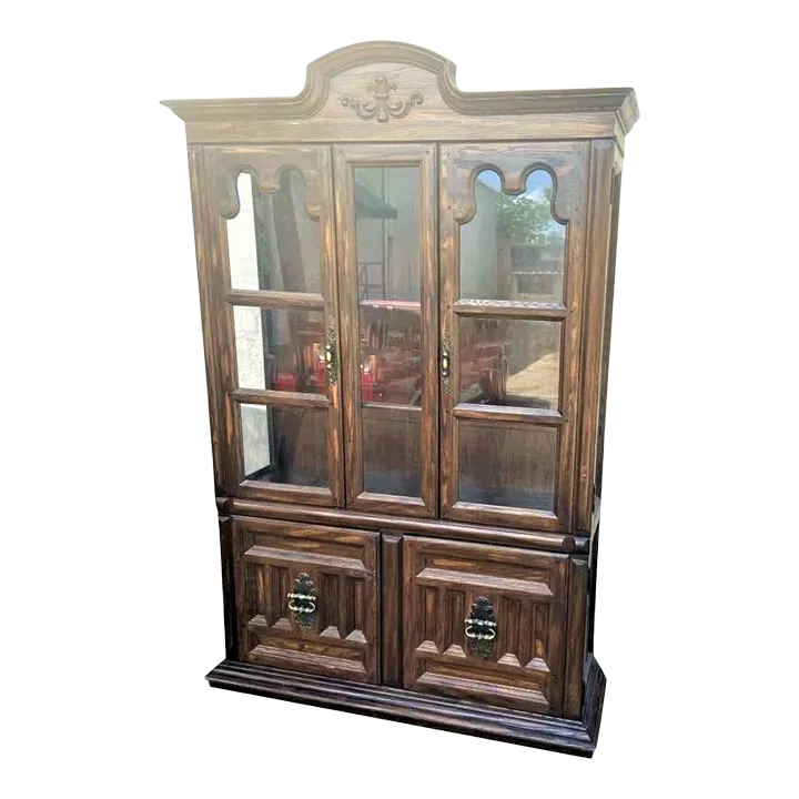Vintage 1960s Keller Furniture Spanish Revival Solid Oak China Cabinet - Image 3