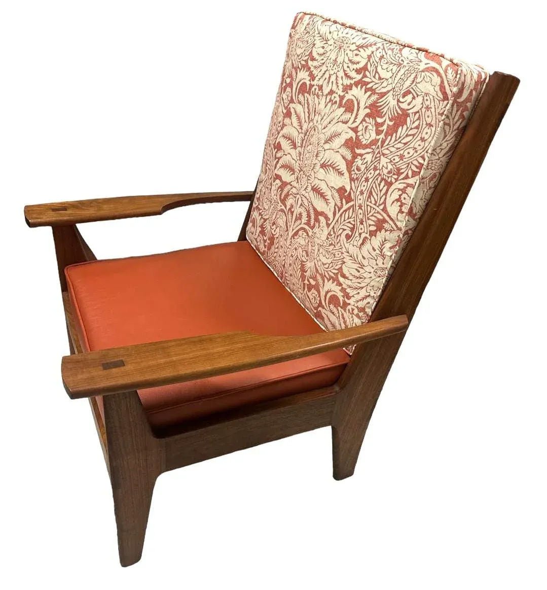 Handcrafted Mid 20th Century Lounge Chair in Walnut, Oak, Leather and Linen - Image 3
