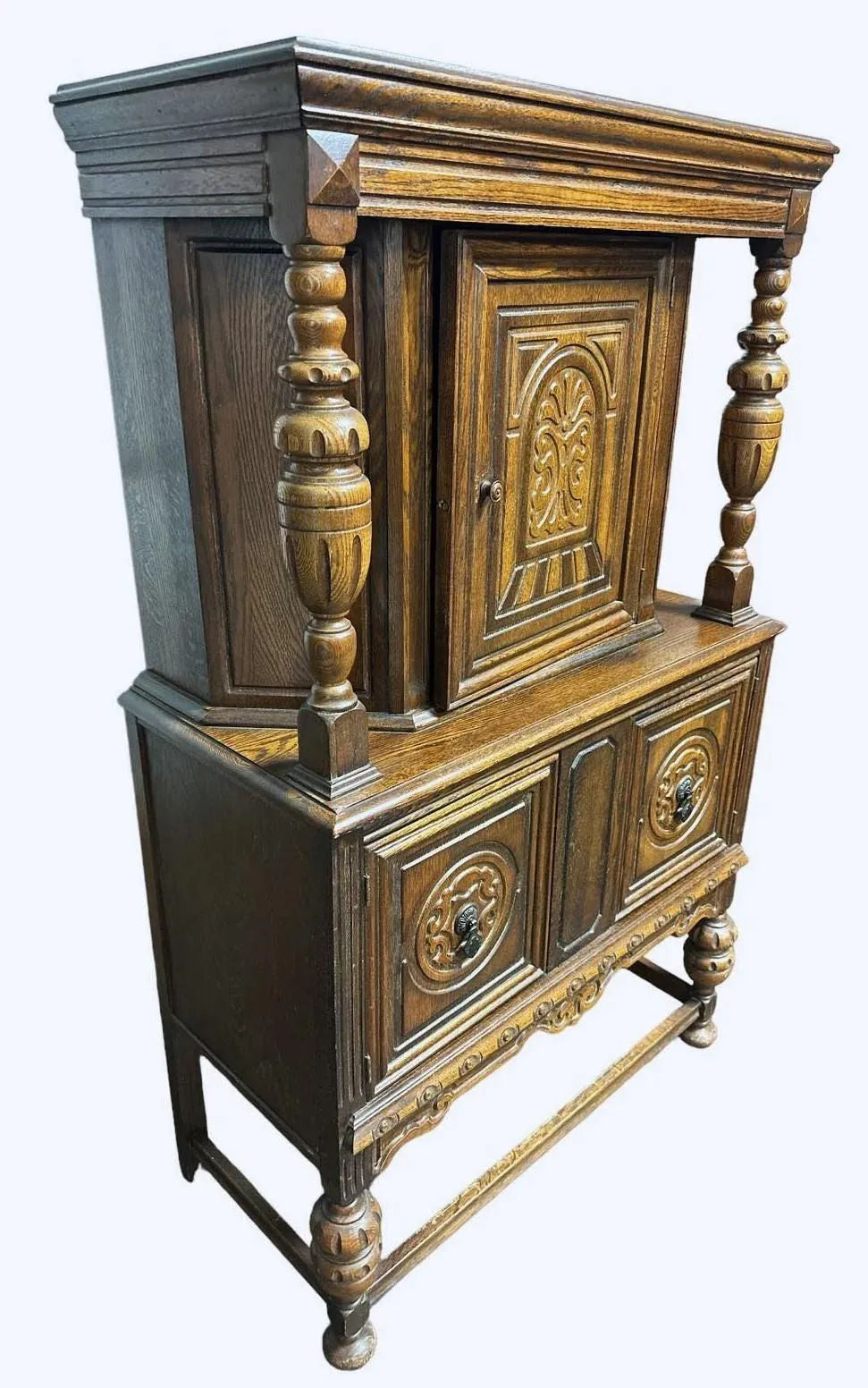 Antique 1920s Spanish Revival Oak Liquor Cabinet or Cupboard - Image 3