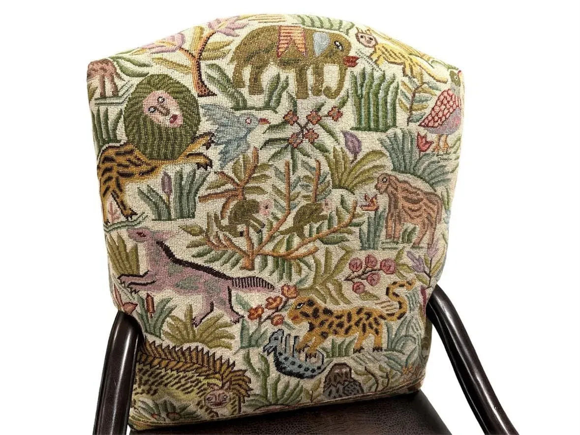Hacienda Chair Upholstered With Jungle Animals Tapestry and Embossed Cowskin - Image 3