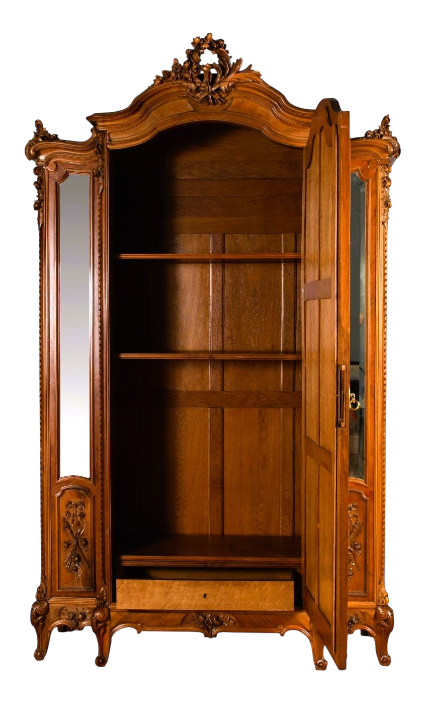 Monumental 19th Century French Fruitwood Louis XV Mirrored Armoire - 105" Tall X 60" Wide - Image 3