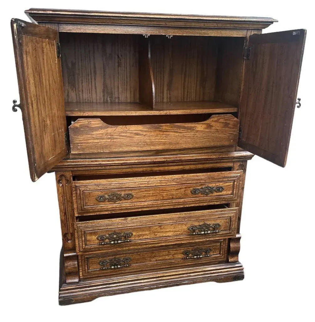 Spanish Revival Oak Armoire or Liquor Cabinet - Vintage Circa 1970s - Image 3
