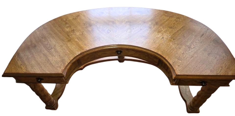 Drexel Vintage Solid Oak Demilune Executive Desk - Circa Mid to Late 20th Century - Image 3