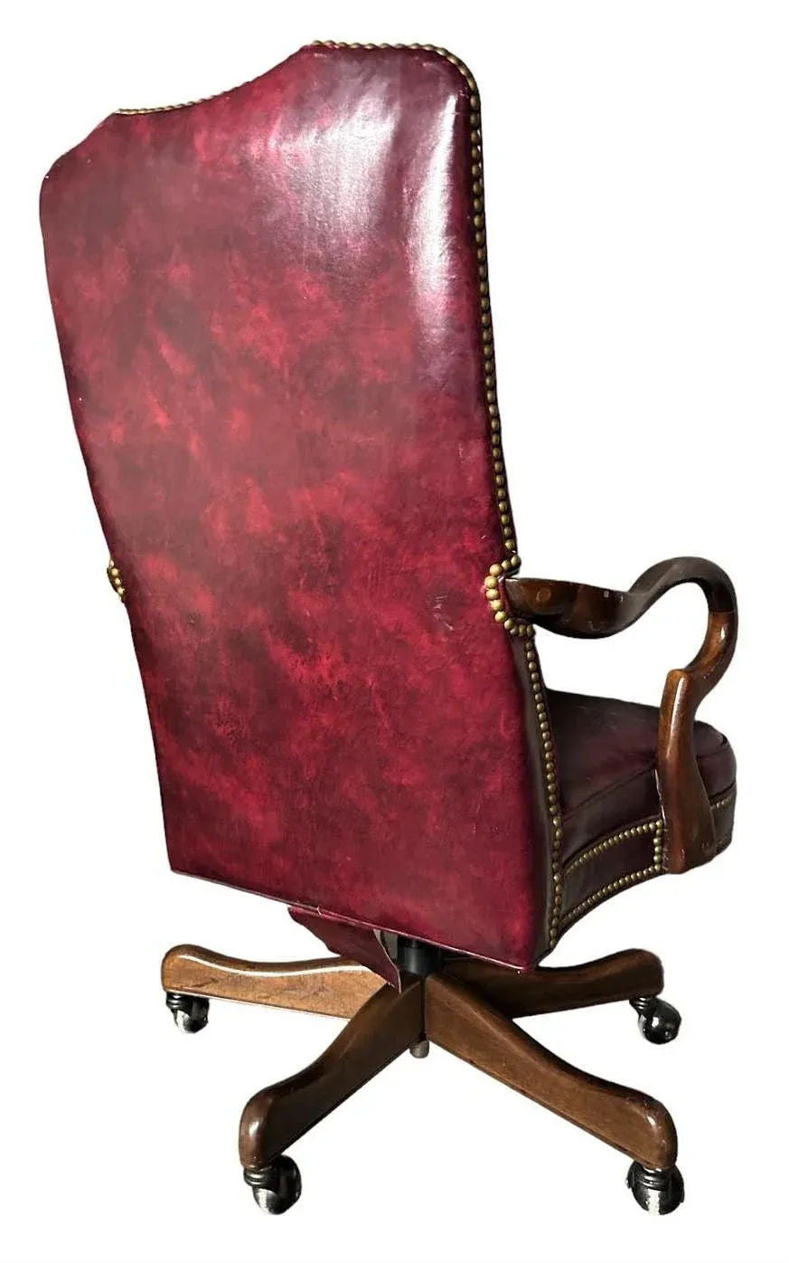 Hancock & Moore Vintage Burgundy Leather Executive Swivel Chair - Late 20th Century - Image 3